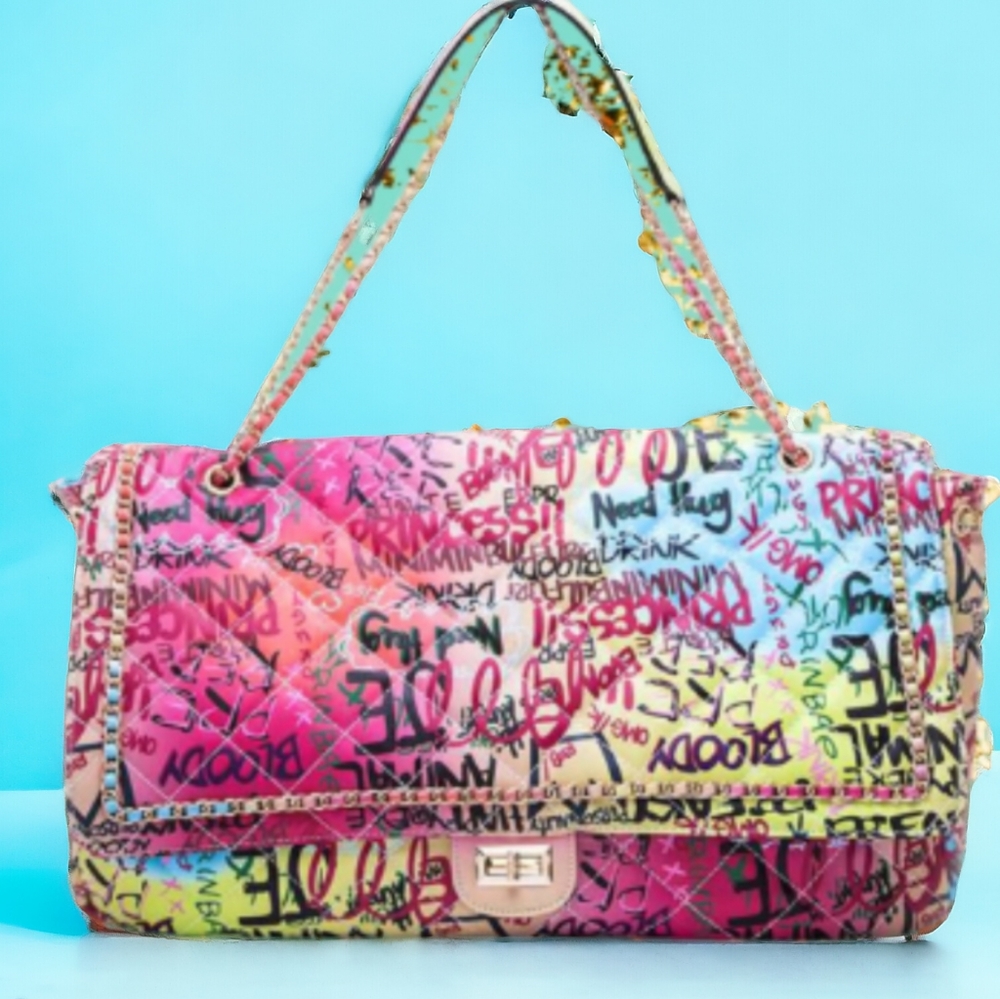 Gorgeous Pink Multicolor Double Top Handle Oversized Shoulder Duffle Bags